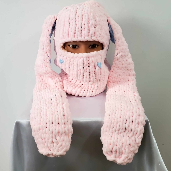 Rabbit Warm Hat Balaclava With Ears Bunny Kint Hat - Picture 2 of 6